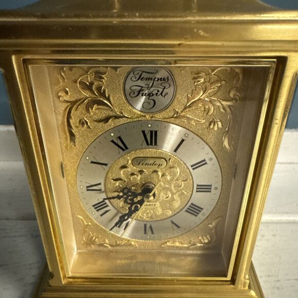 Made In Japan - TEMPUS FUGIT Rhythm Mantel CLOCK Gold Face Works! - Picture 3 of 10